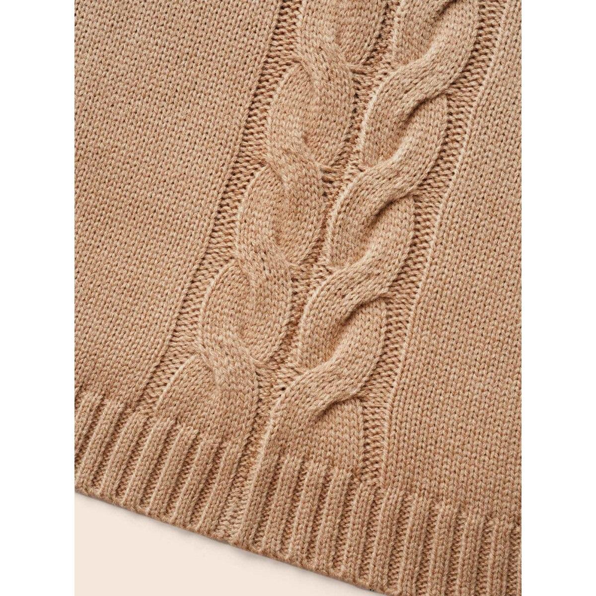 Plus Size Plain Dolman Sleeve Arc Hem Pullover Tan Women Casual Loose Long Sleeve Round Neck Everyday Pullovers BloomChic 14-16/1X Product Image