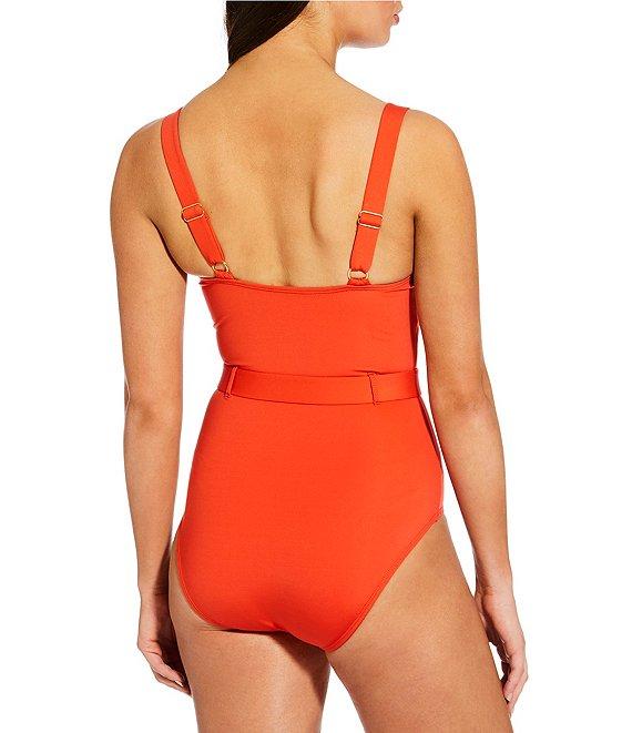 Alex Marie Signature Sculpt Solid Seamed Belted One Piece Swimsuit Product Image