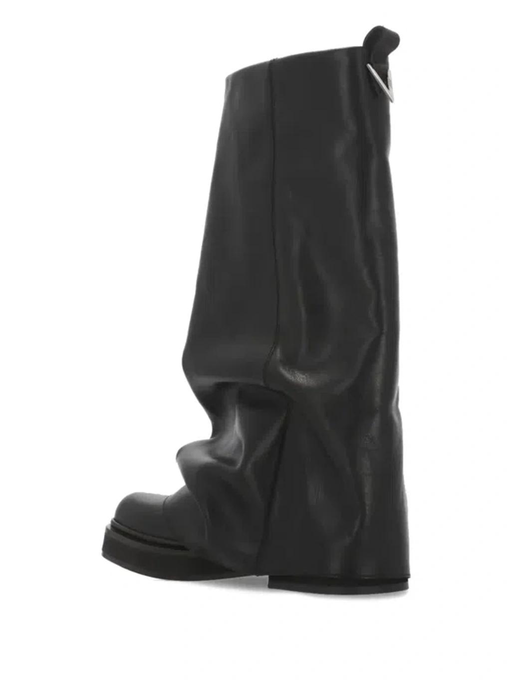 ATTICO Robin Black Boots With Square Toe And Logo Plaque On The Rear In Leather Woman Product Image