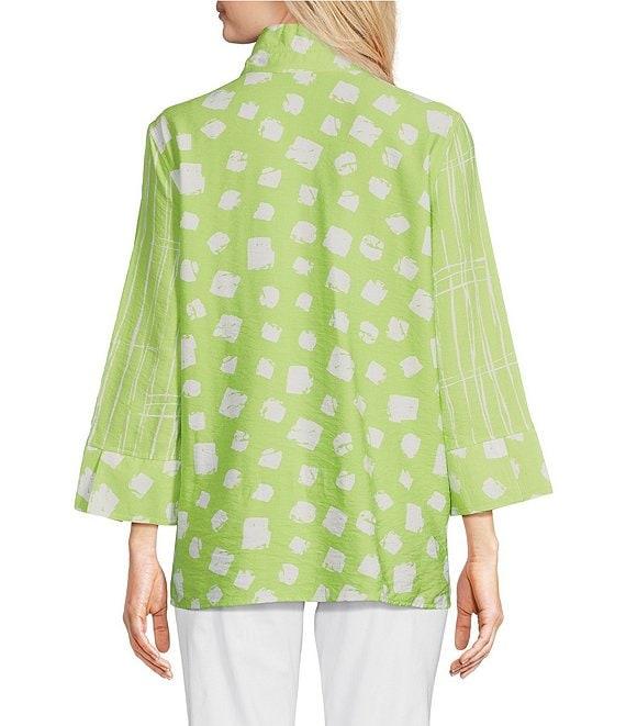 Ali Miles Printed Wire Collar 3/4 Sleeve Button-Front Tunic Product Image