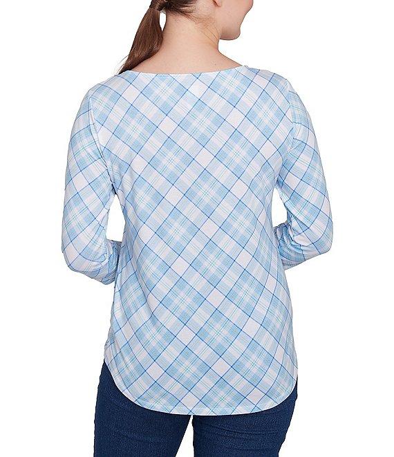 Ruby Rd. Hello Spring Plaid Crew Neck 3/4 Sleeve Knit Top Product Image