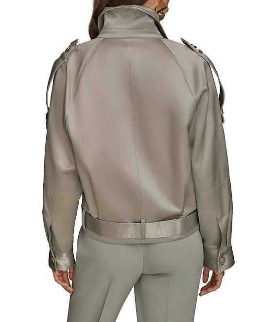 Donna Karan Satin Belted Point Collar Long Sleeve Jacket Product Image