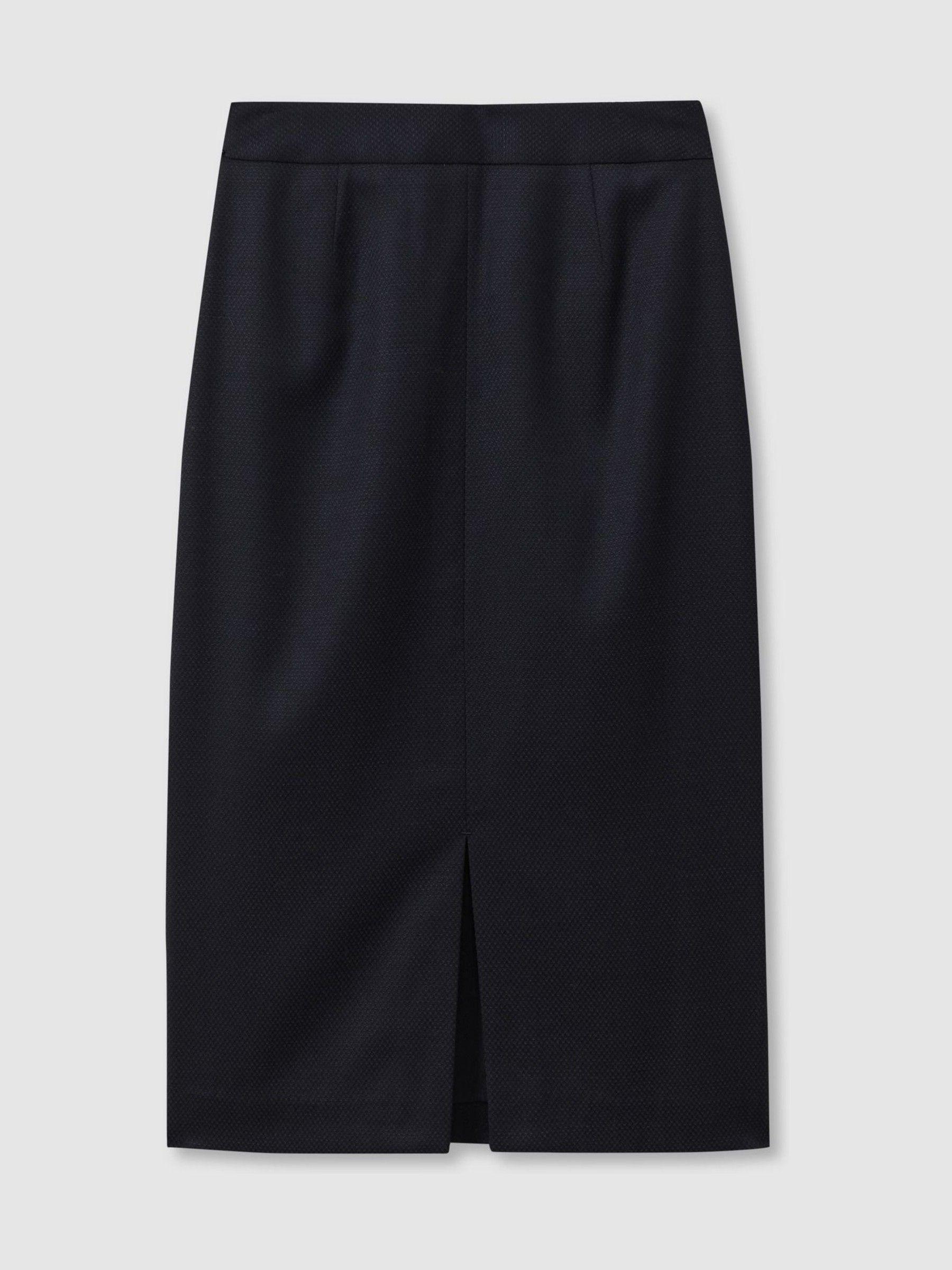 Textured Pencil Midi Suit Skirt in Navy Product Image