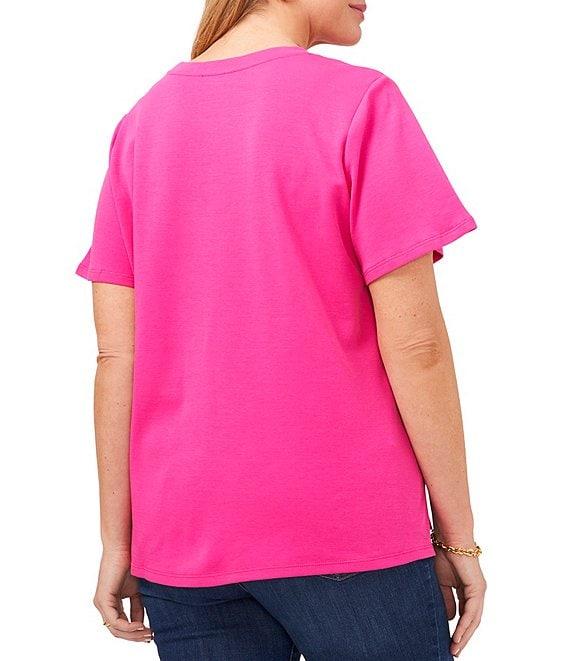 Vince Camuto Plus Size Short Sleeve Crew Neck Solid Knit Tee Shirt Product Image