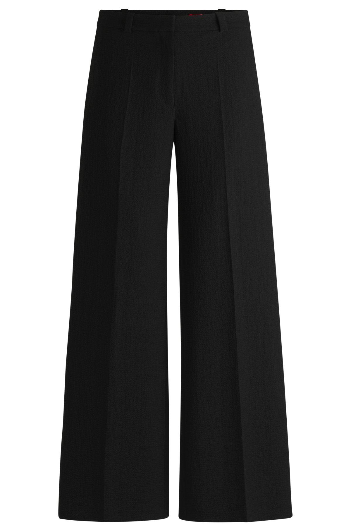 HUGO - Regular-fit trousers in stretch seersucker - Black Product Image