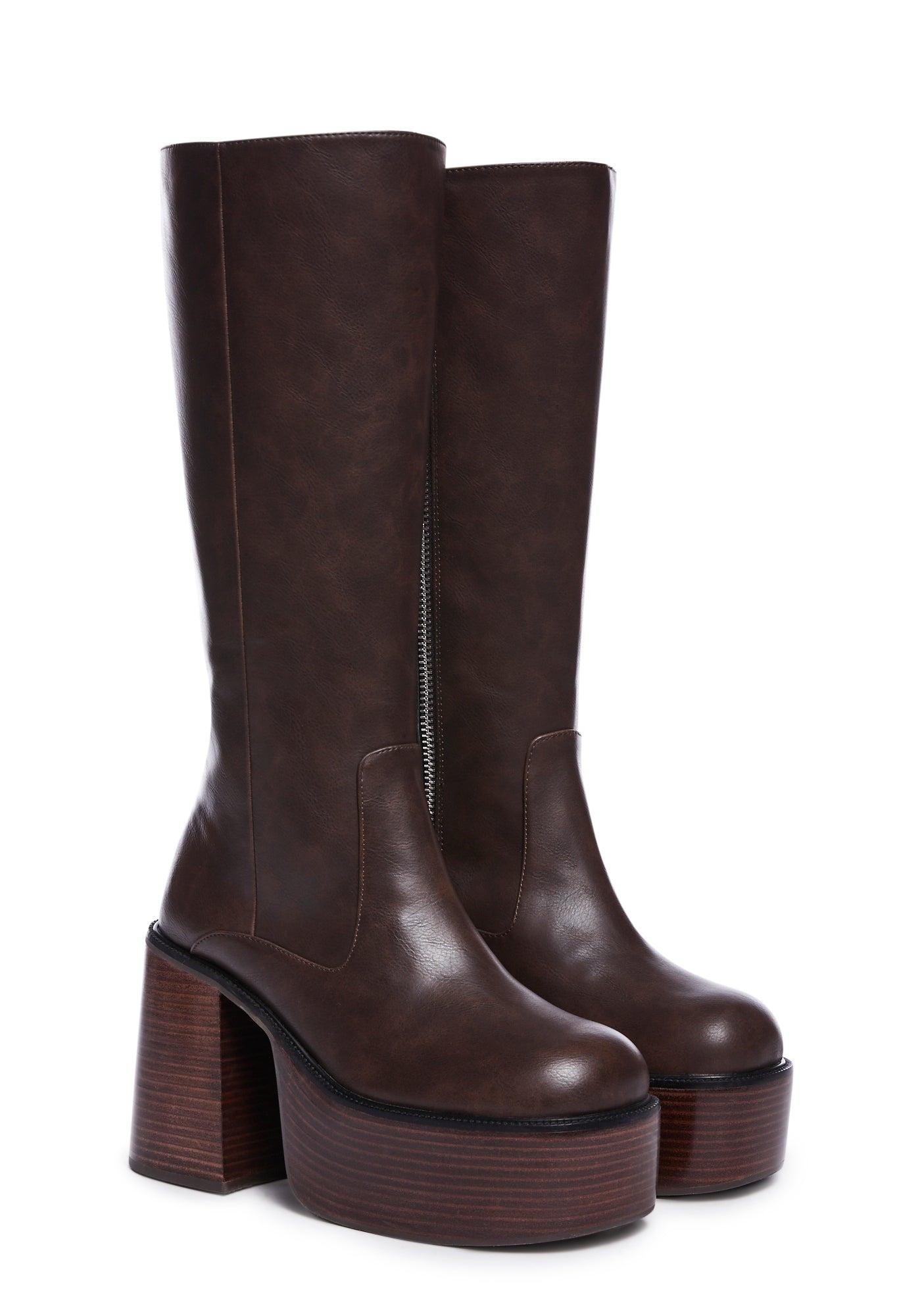 Delia's PU Knee High Platform Boots - Dark Brown Product Image