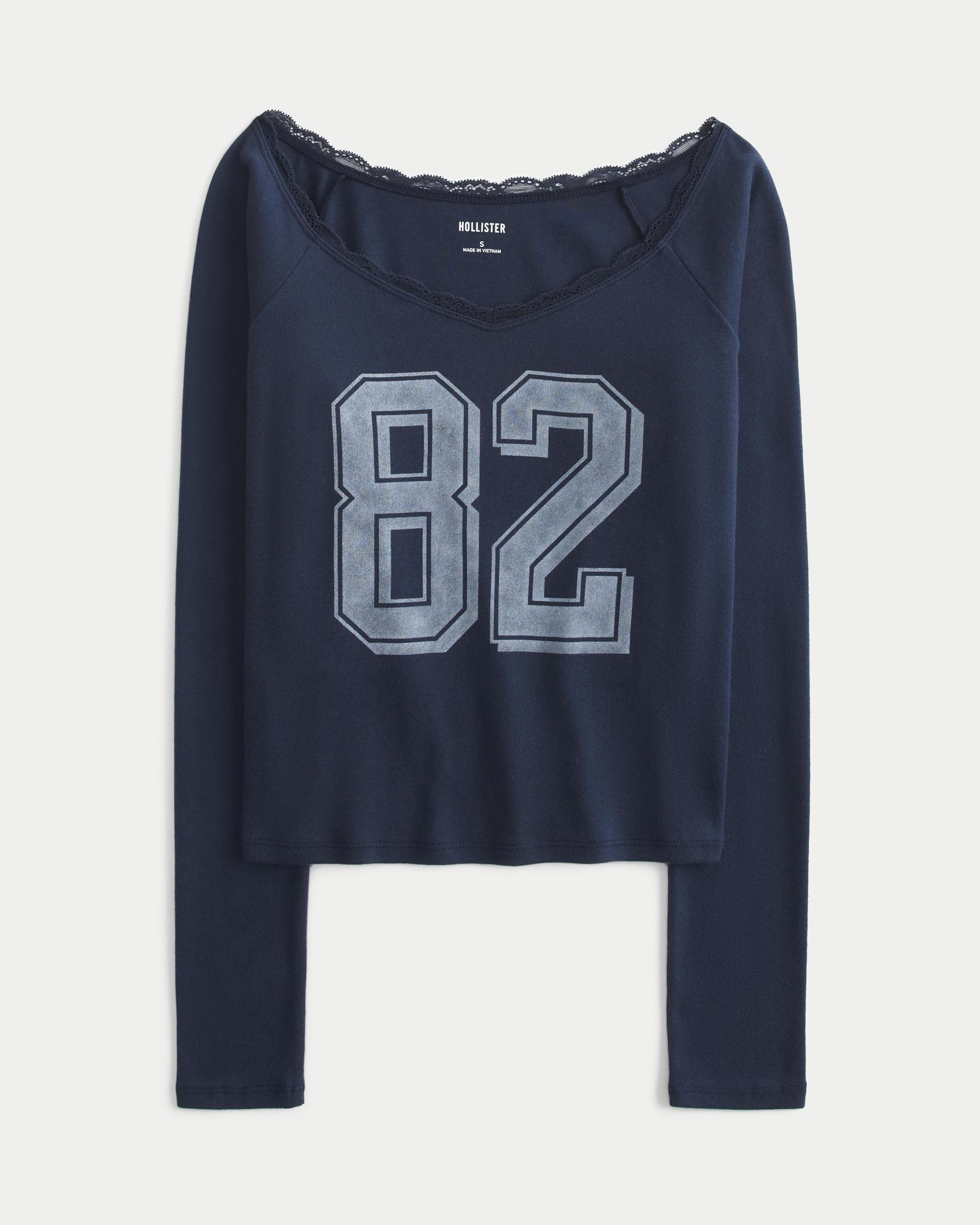 Lace Trim Off-the-Shoulder Montauk Graphic Tee Product Image