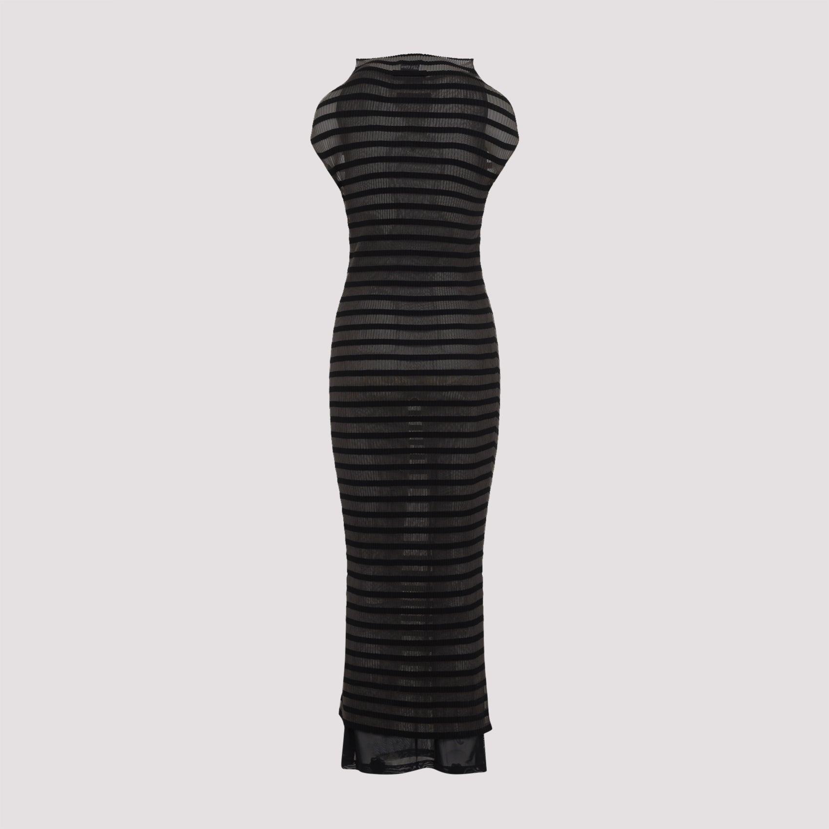 JEAN PAUL GAULTIER Mariniere Striped Cap-sleeve Nylon Maxi Dress In Black Product Image