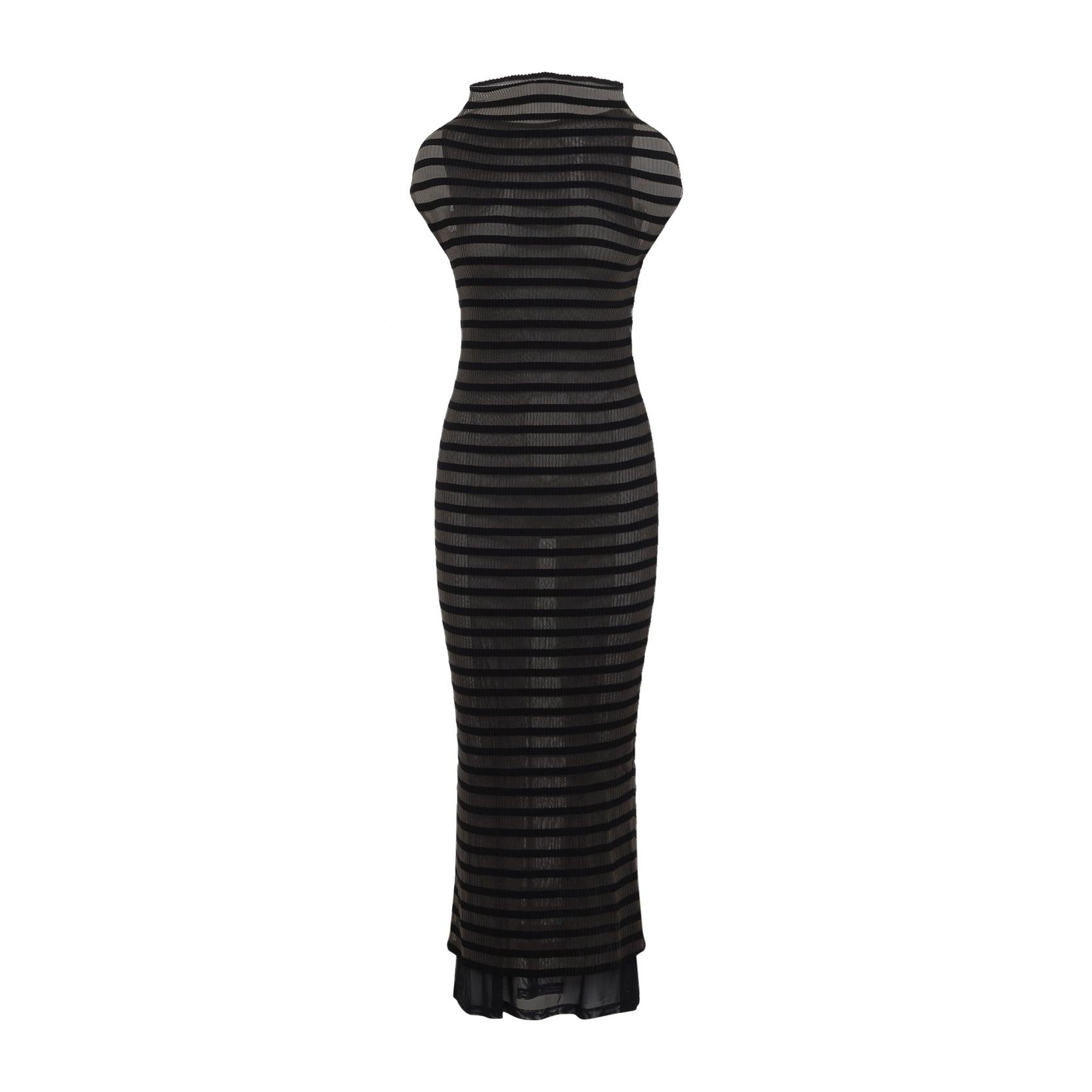 JEAN PAUL GAULTIER Mariniere Striped Cap-sleeve Nylon Maxi Dress In Black Product Image