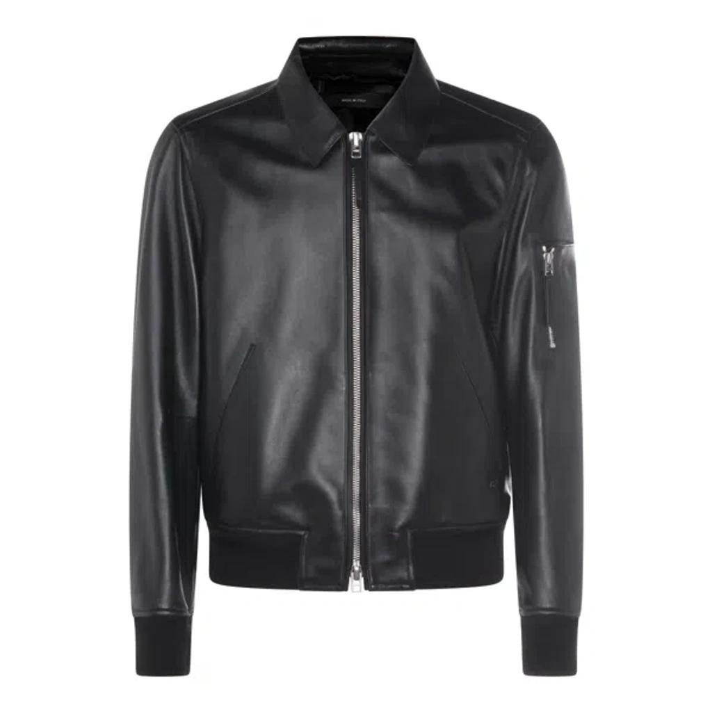 TOM FORD Black Shiny Nappa Plonge Leather Jacket In Multi Product Image