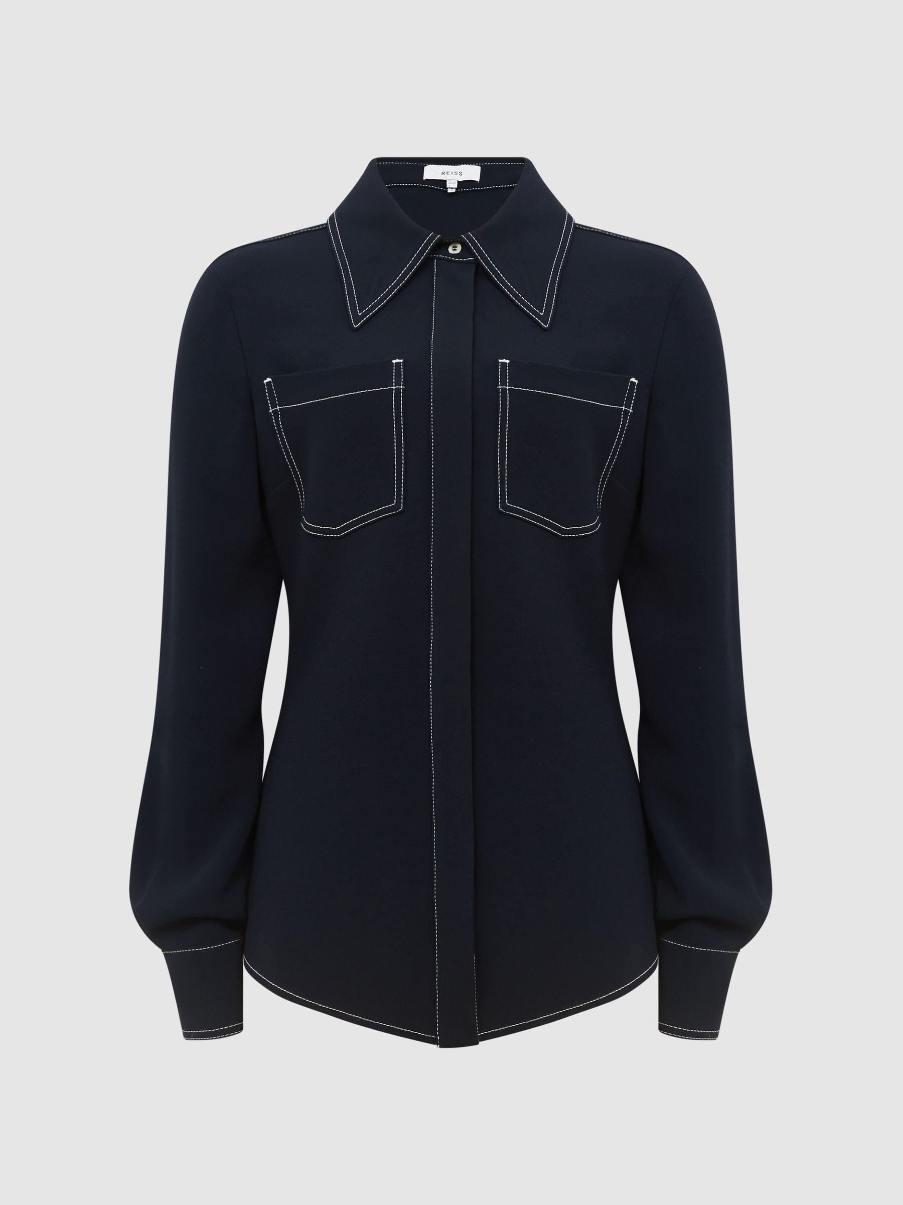 Premium Stitch Detail Fitted Shirt in Navy Product Image