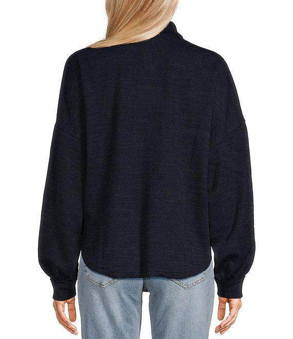 Blu Pepper Long Sleeve Collared Raw Edge Knit Top Product Image