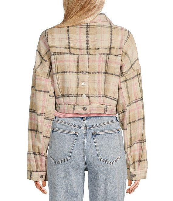 Double Zero Long Sleeve Plaid Cropped Jacket Product Image