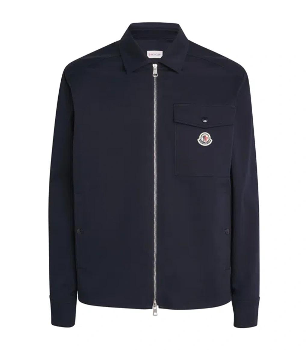 MONCLER Cotton Stretch Garbardine Zip-up Shirt Jacket In Navy Product Image