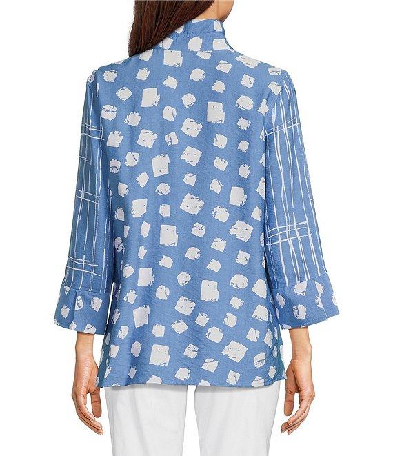 Ali Miles Printed Wire Collar 3/4 Sleeve Button-Front Tunic Product Image