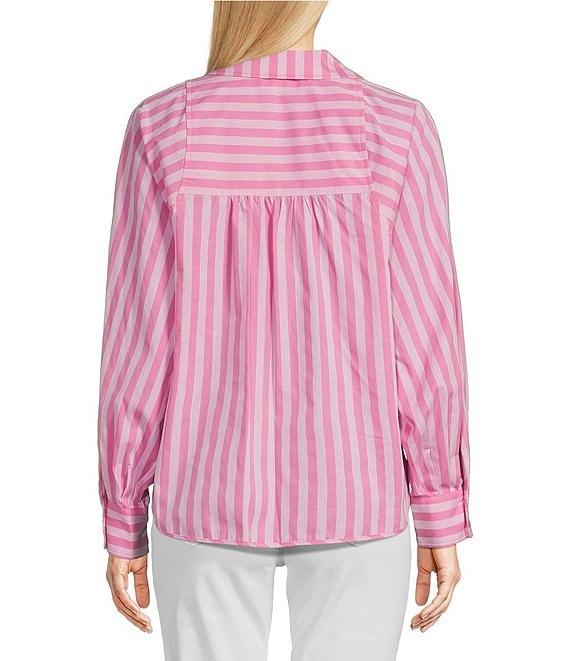 Tru Luxe Jeans Poplin Stripe Point Collar Balloon Long Sleeve Shirt Product Image