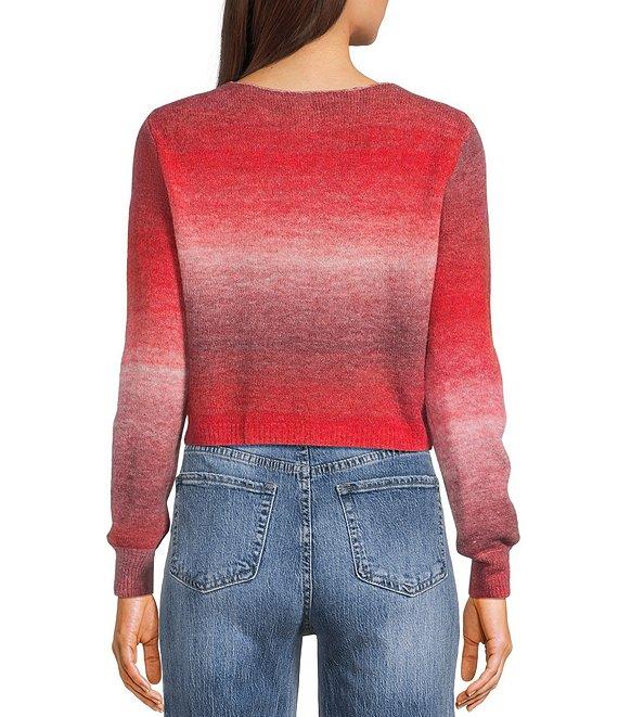Emory Park Spacedye V-Neck Ruched Tie Front Long Sleeve Cropped Sweater Product Image