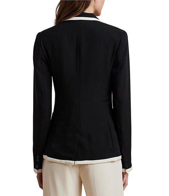 Lauren Ralph Lauren Knit Two-Tone Georgette Notch Lapel Long Sleeve Blazer Product Image