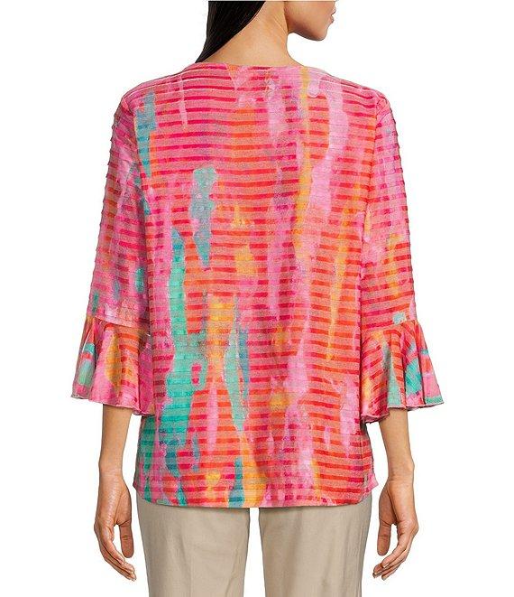 Ali Miles Knit Printed V-Neck 3/4 Bell Cuff Sleeve Tunic Product Image
