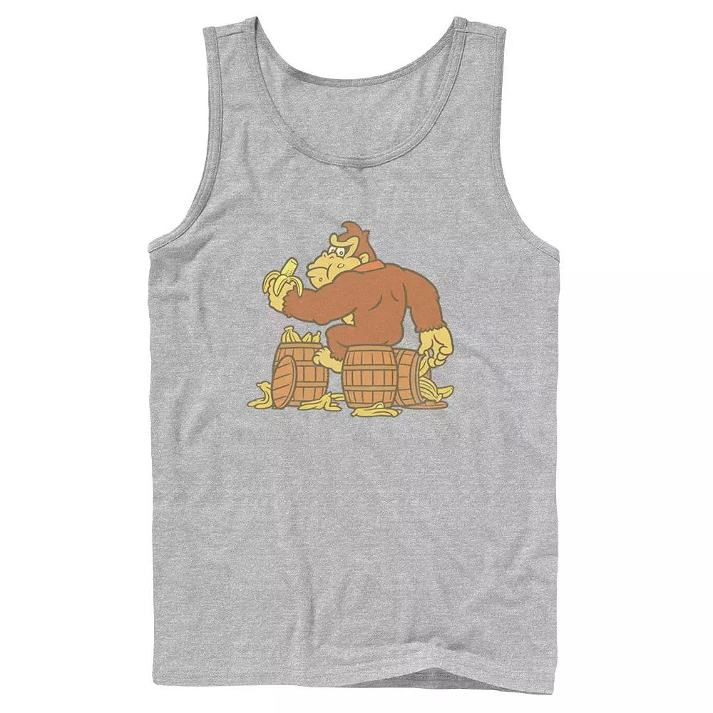 Men's Donkey Kong Eating Bananas On Barrel Tank Top,  Product Image