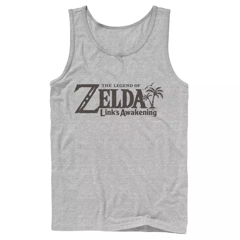 Men's Nintendo Legend Of Zelda Links Awakening Palm Tree Green Text Logo Tank Top,  Product Image