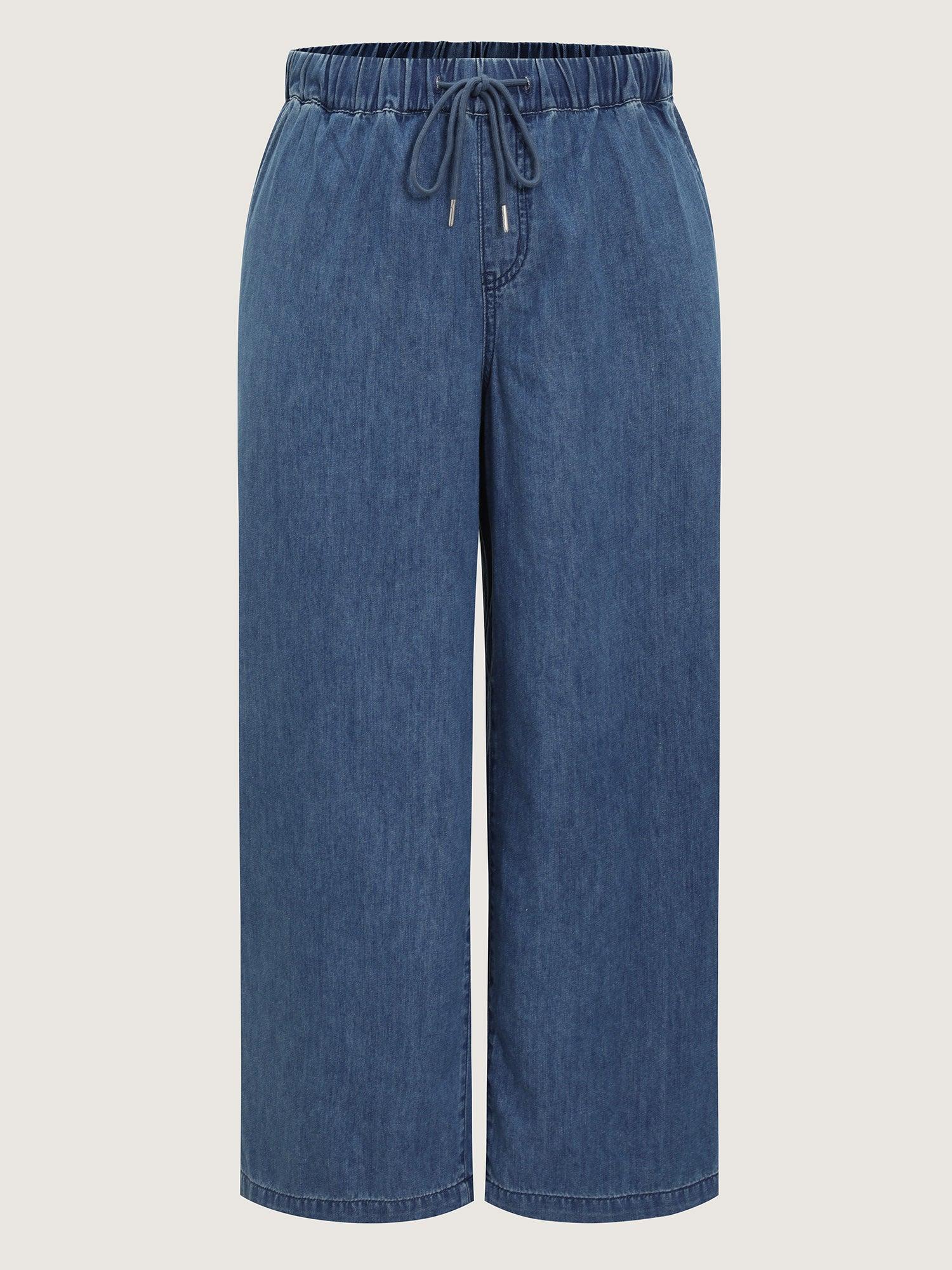 Drawstring Waist Wide-Leg Pocket Jeans Female Product Image