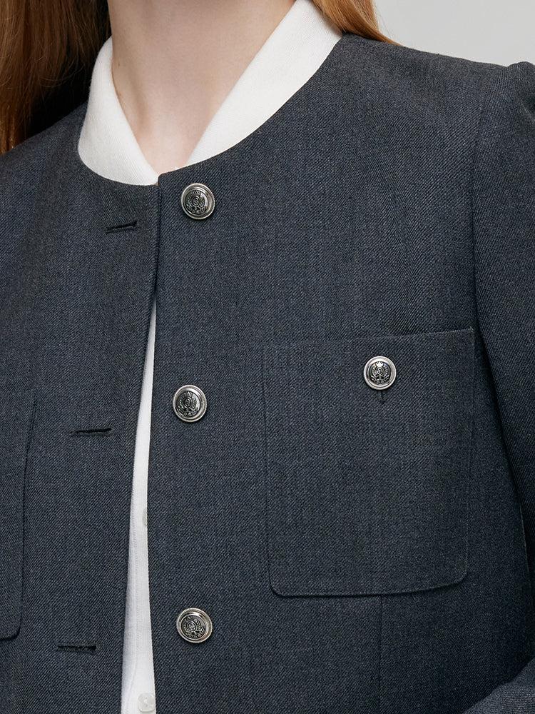 Wool Blend Crop Jacket And A-Line Skirt Two-Piece Set With Leather Bel Product Image