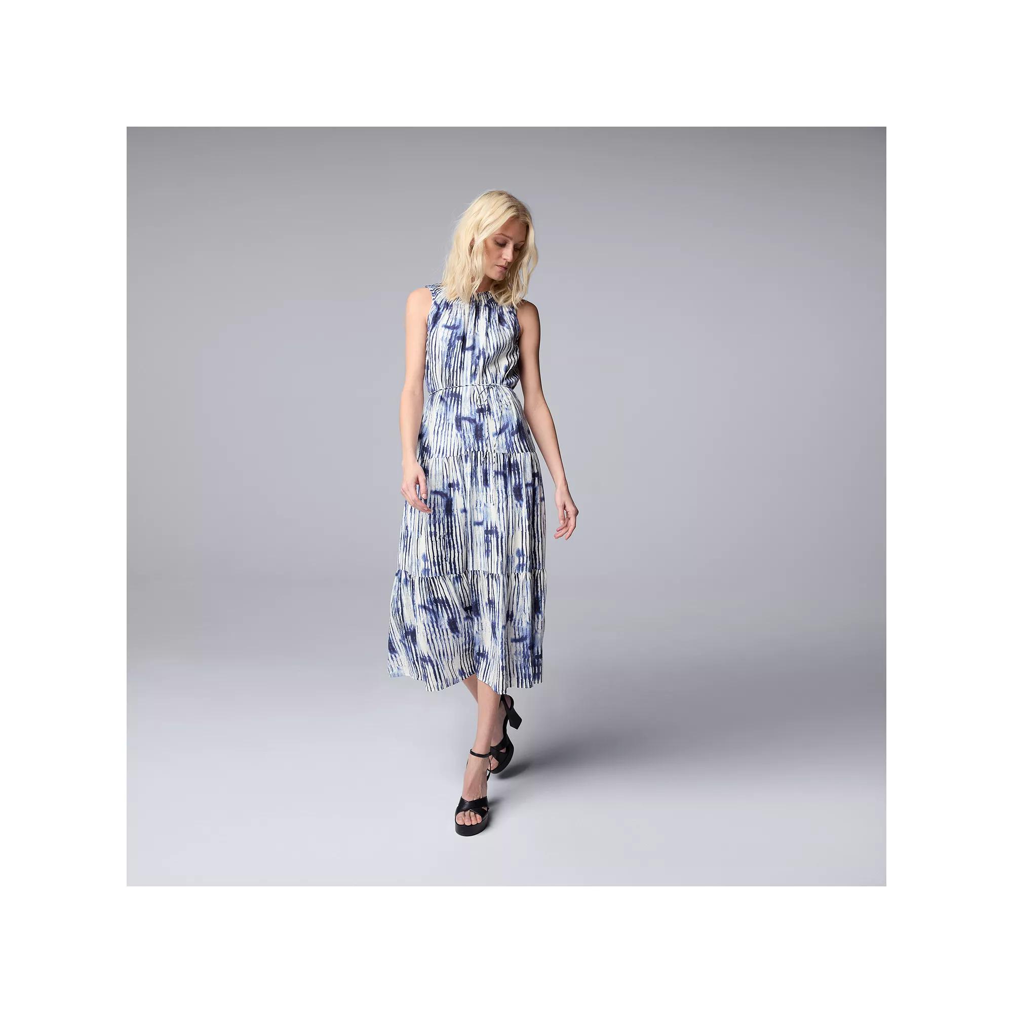 Women's Simply Vera Vera Wang Smocked Maxi Dress, Size: Small, Blue Vertical Dye Product Image