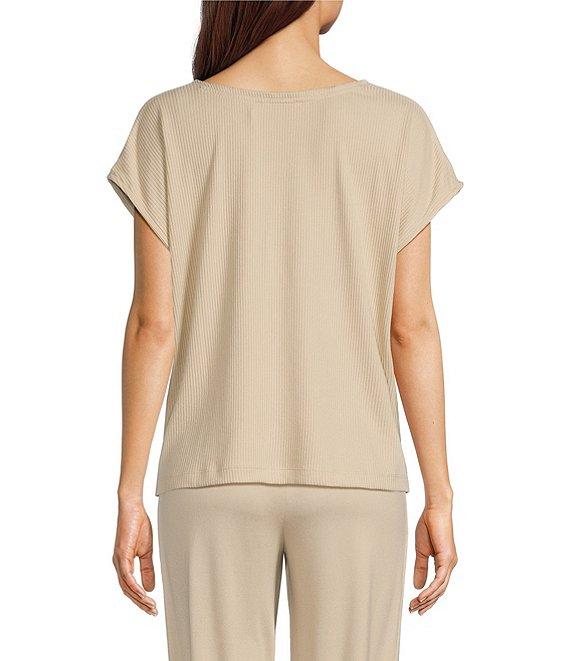 N By Natori Brushed Knit Short Sleeve Boat Neck Coordinating Lounge Top Product Image