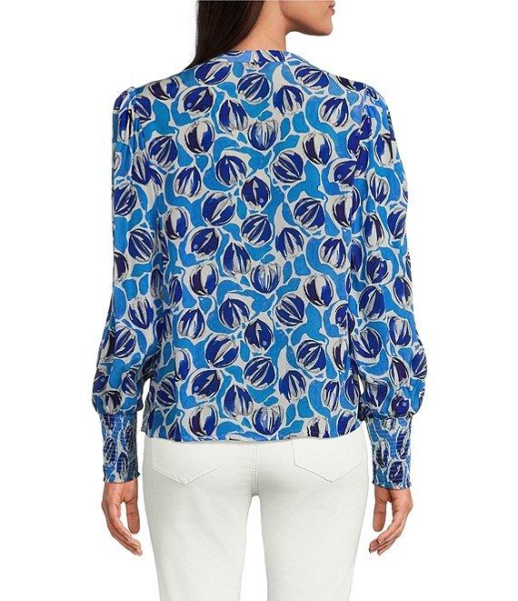 APNY Woven Printed Split V-Neck Long Sleeves Blouse Product Image