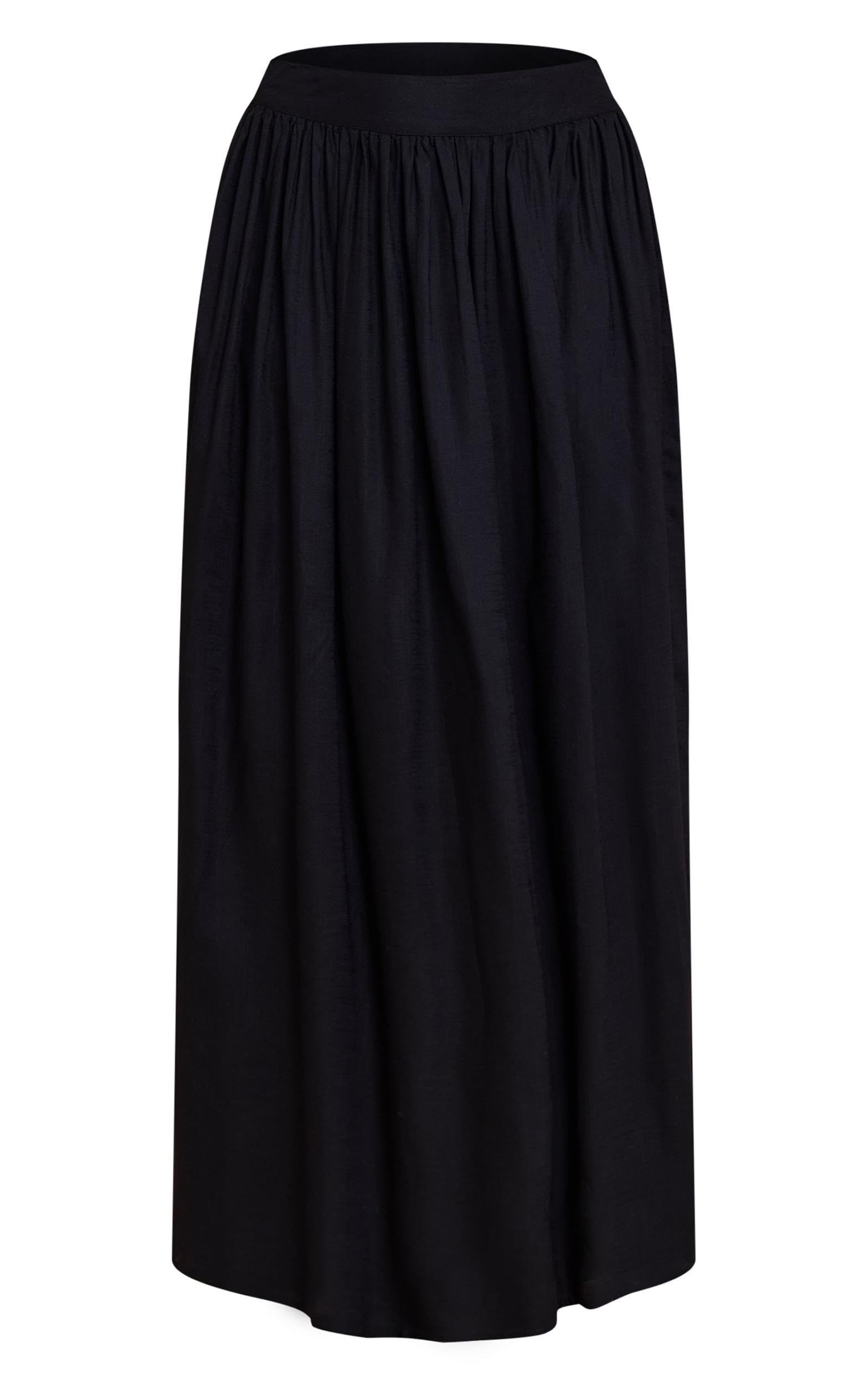 Black Pleated Linen Look Maxi Skirt Product Image