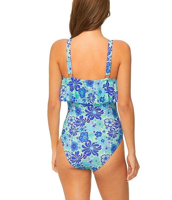 Raisins Venice Beach La Playa Floral Square Neck Ruffle One Piece Swimsuit Product Image