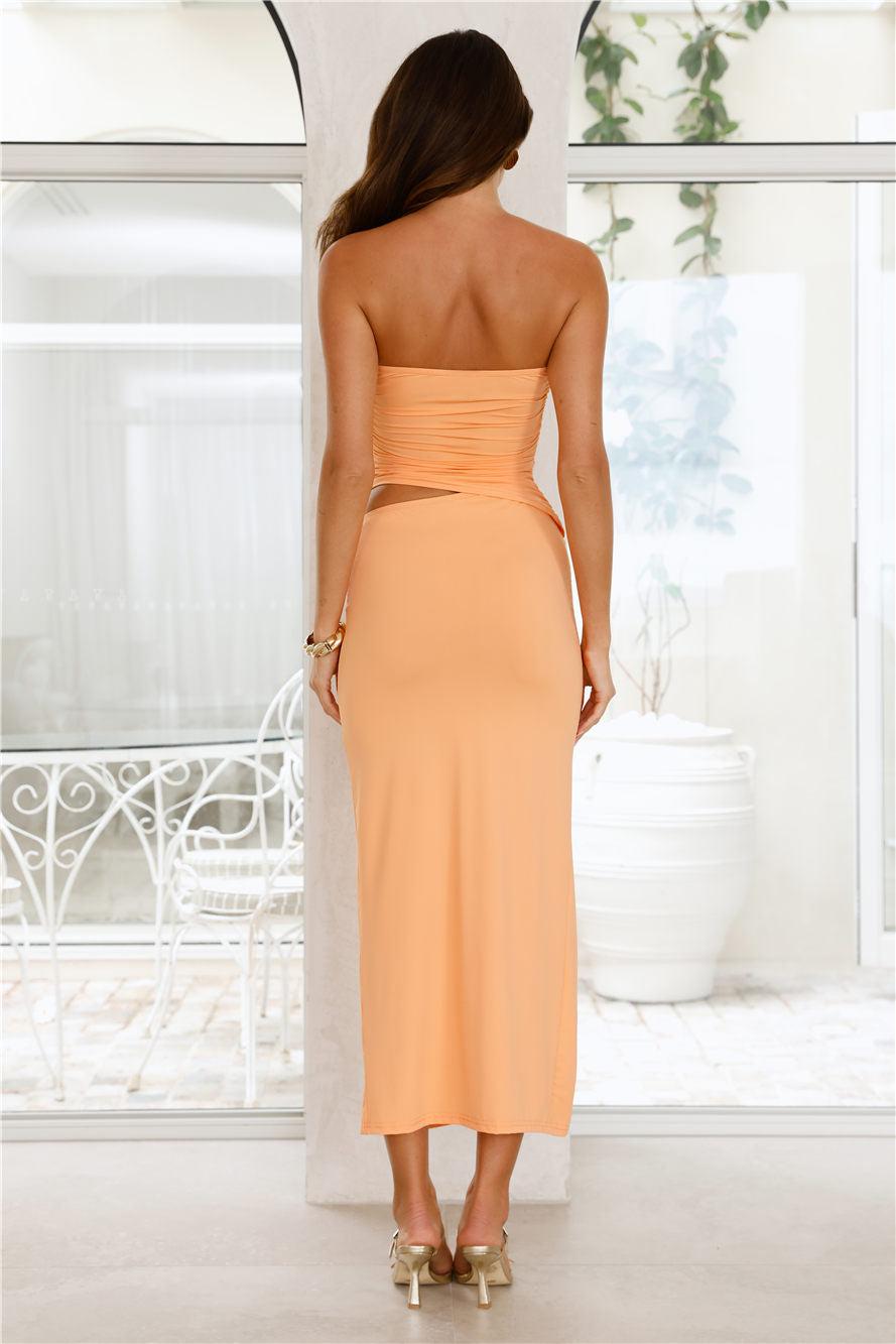 Seashell Serenity Strapless Midi Dress Orange Product Image