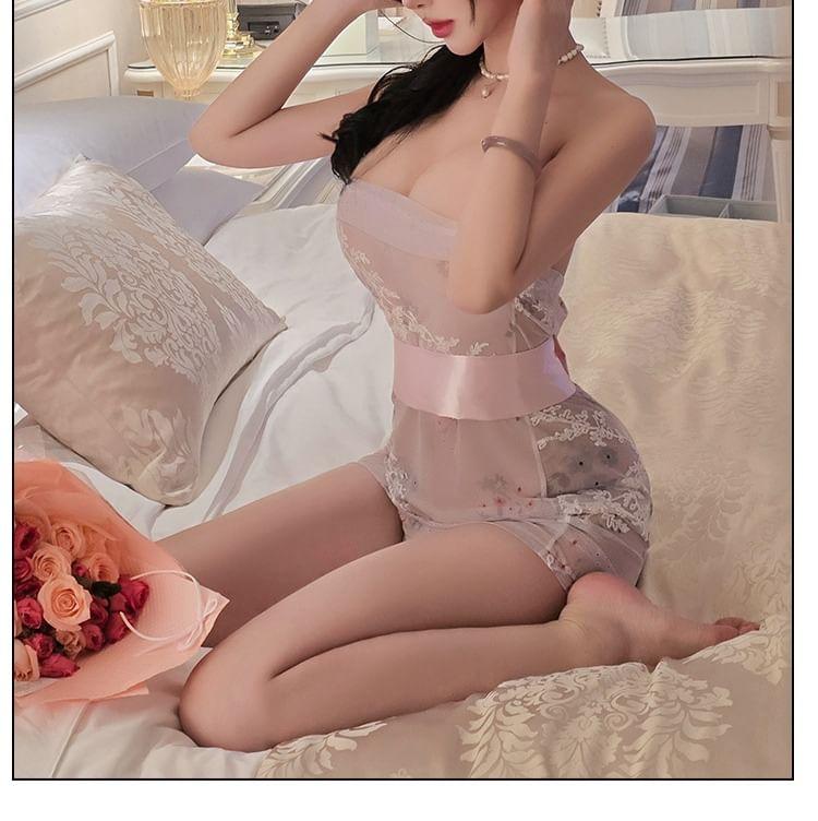 Strapless Floral Print Mini Lingerie Dress Product Image