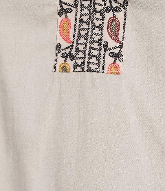 Democracy Floral Embroidered Ruffle Split V-Neck Short Batwing Sleeve Top Product Image