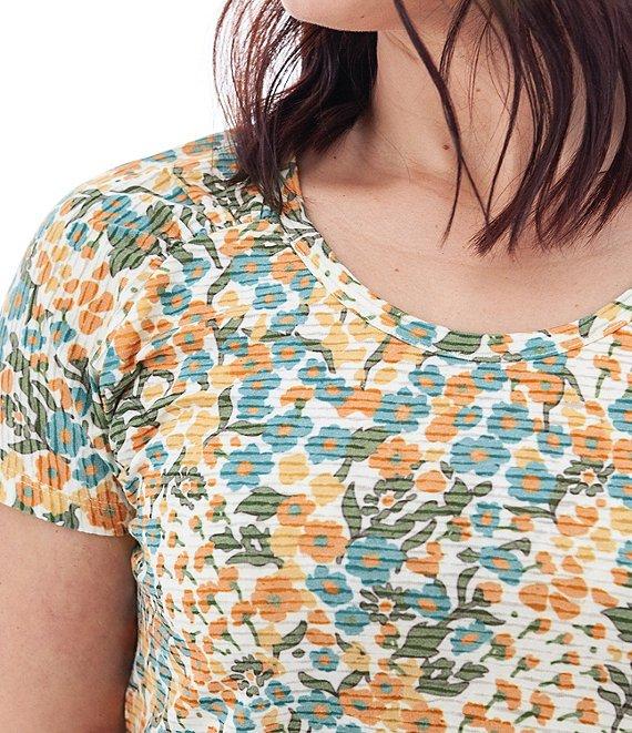 Aventura Charlie Organic Cotton Blend Floral Single Knit Jersey Scoop Neck Cap Sleeves Ruching Top Product Image