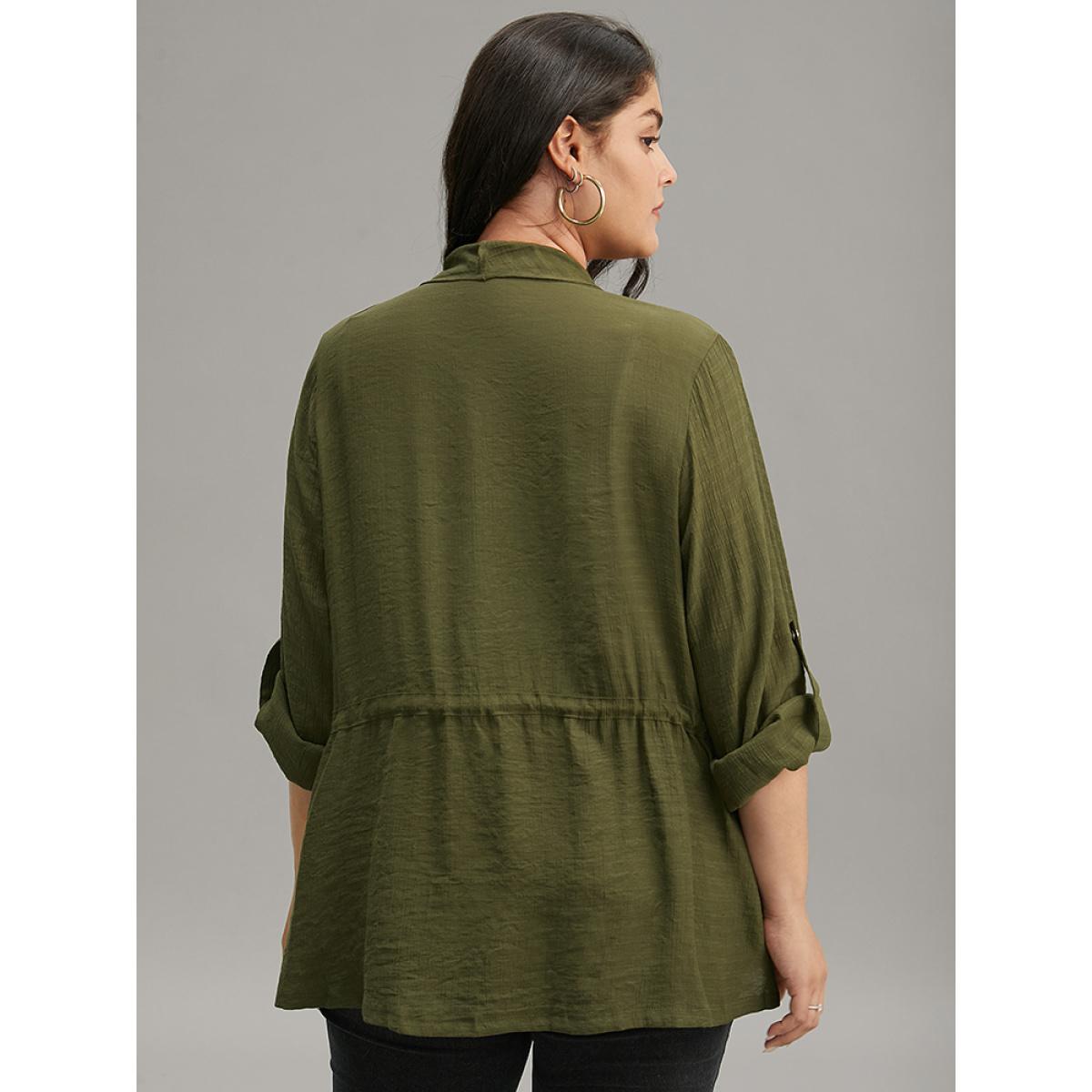 Plus Size Supersoft Essentials Plain Pocket Asymmetrical Drawstring Coat Women ArmyGreen Plain Pocket Dailywear Jackets BloomChic 26/4X Product Image