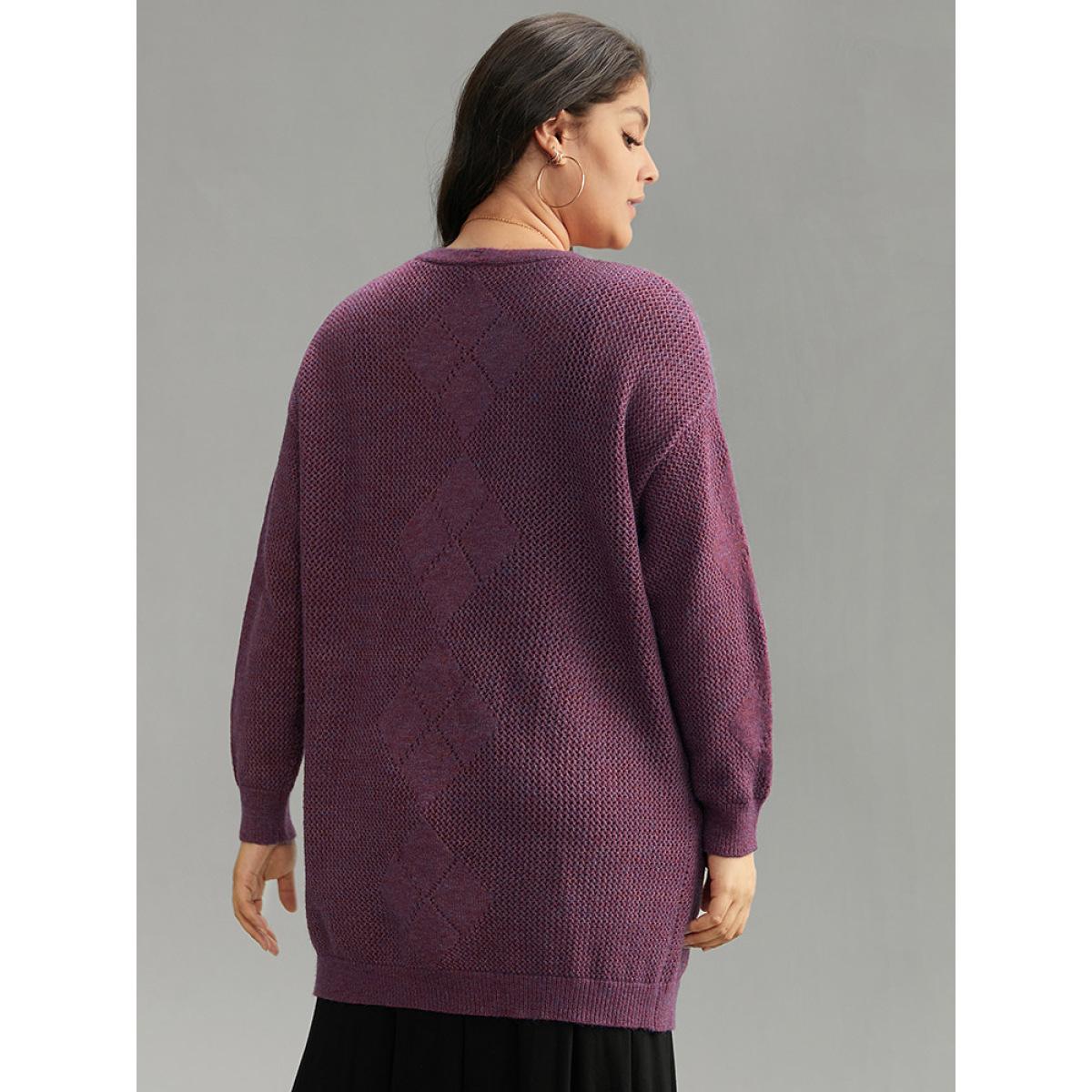 Plus Size Geometric Heather Pocket Button Up Cardigan Purple Women Casual Loose Long Sleeve Dailywear Cardigans BloomChic 10/M Product Image
