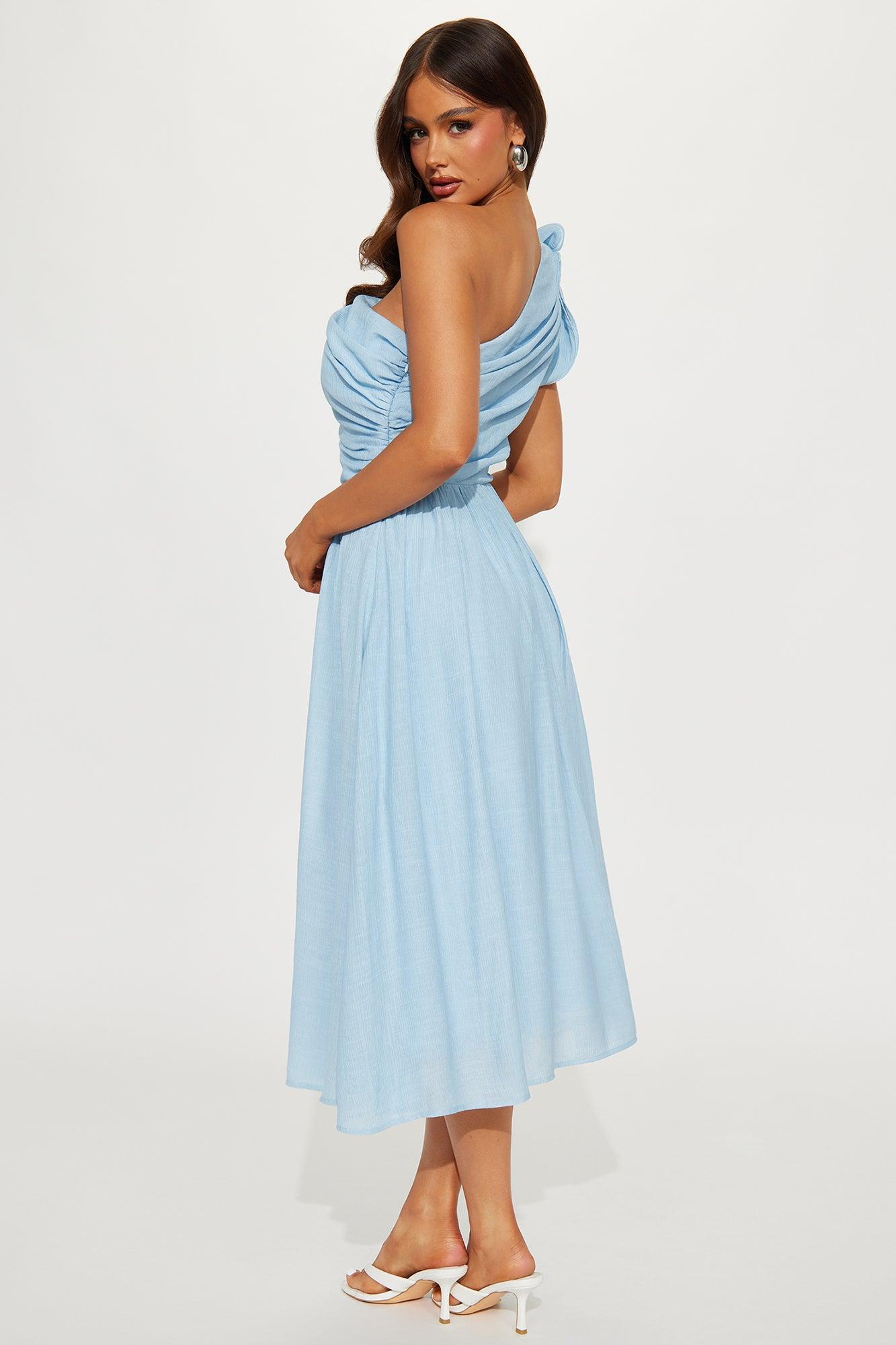 Clear Skies Ruffle Midi Dress - Light Blue Product Image