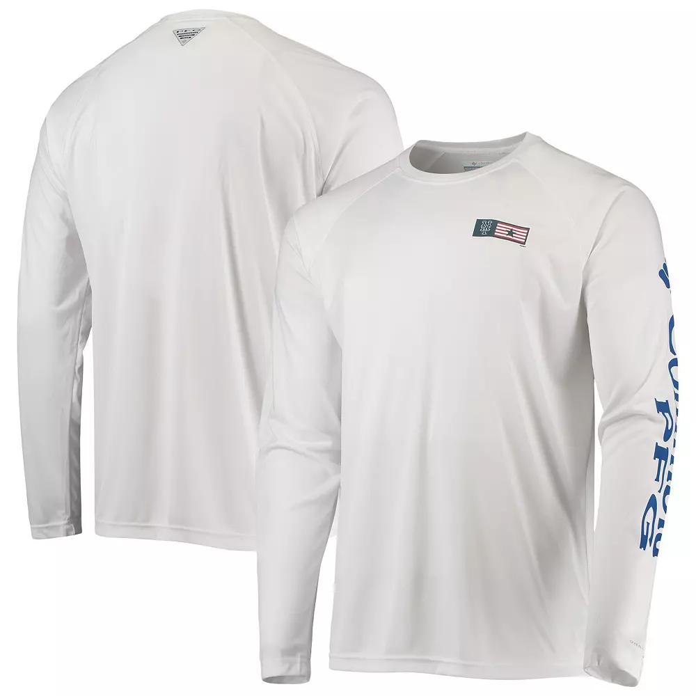 Men's Columbia White New York Mets Americana Terminal Tackle Omni-Shade Long Sleeve Raglan T-Shirt,  Product Image
