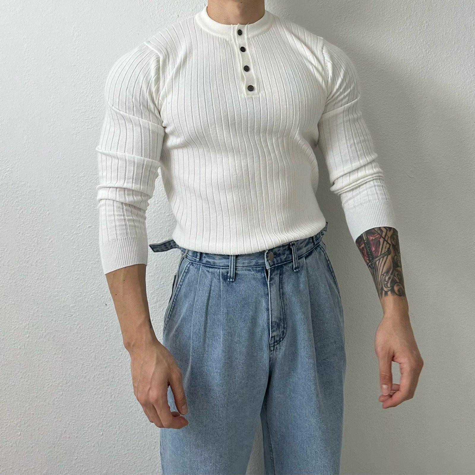 RT No. 10559 VERTICAL KNIT HENRY COLLAR LONGSLEEVE SHIRT Product Image