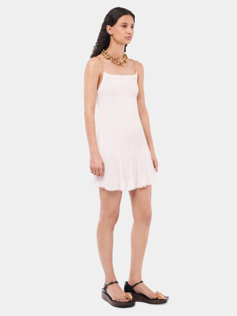 Short white pleated chiffon dress Product Image