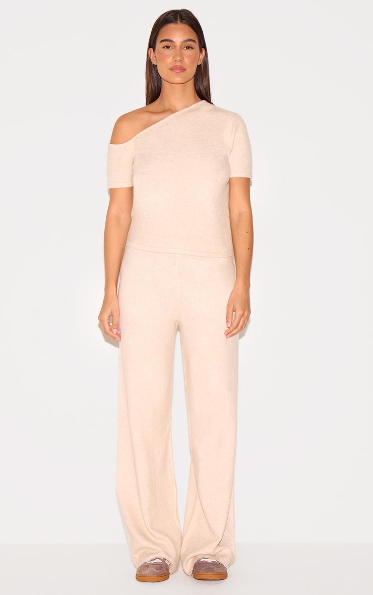 Oatmeal Soft Knit Wide Leg Pants Product Image