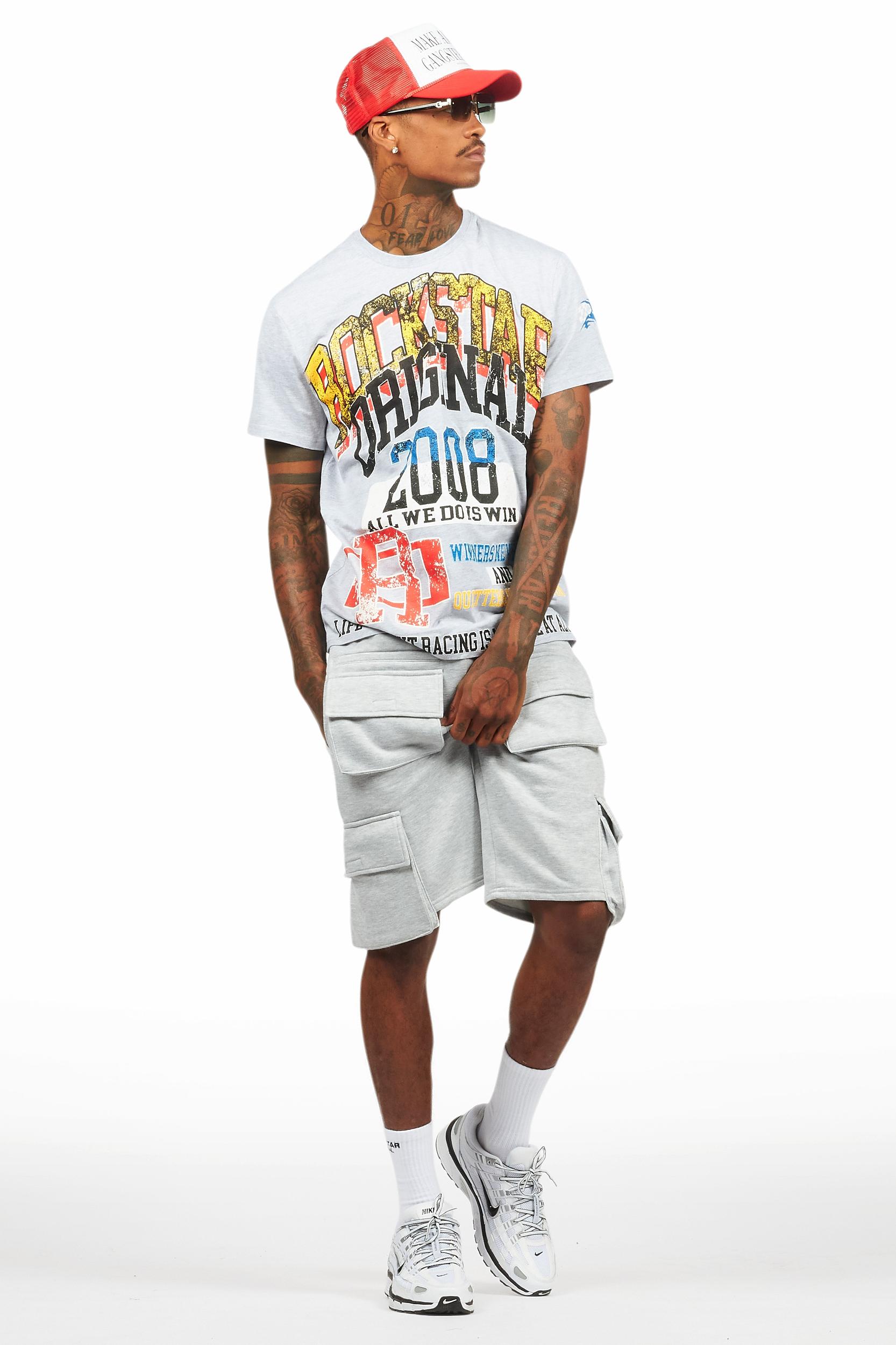 Colorful Race Heather Grey/Black T-Shirt Cargo Shorts Set Male Product Image