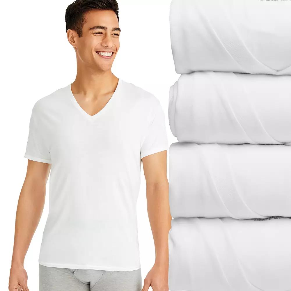 Men's Hanes® 4-Pack Ultimate Comfort Fit Cotton Stretch V-Neck Undershirt,  Product Image