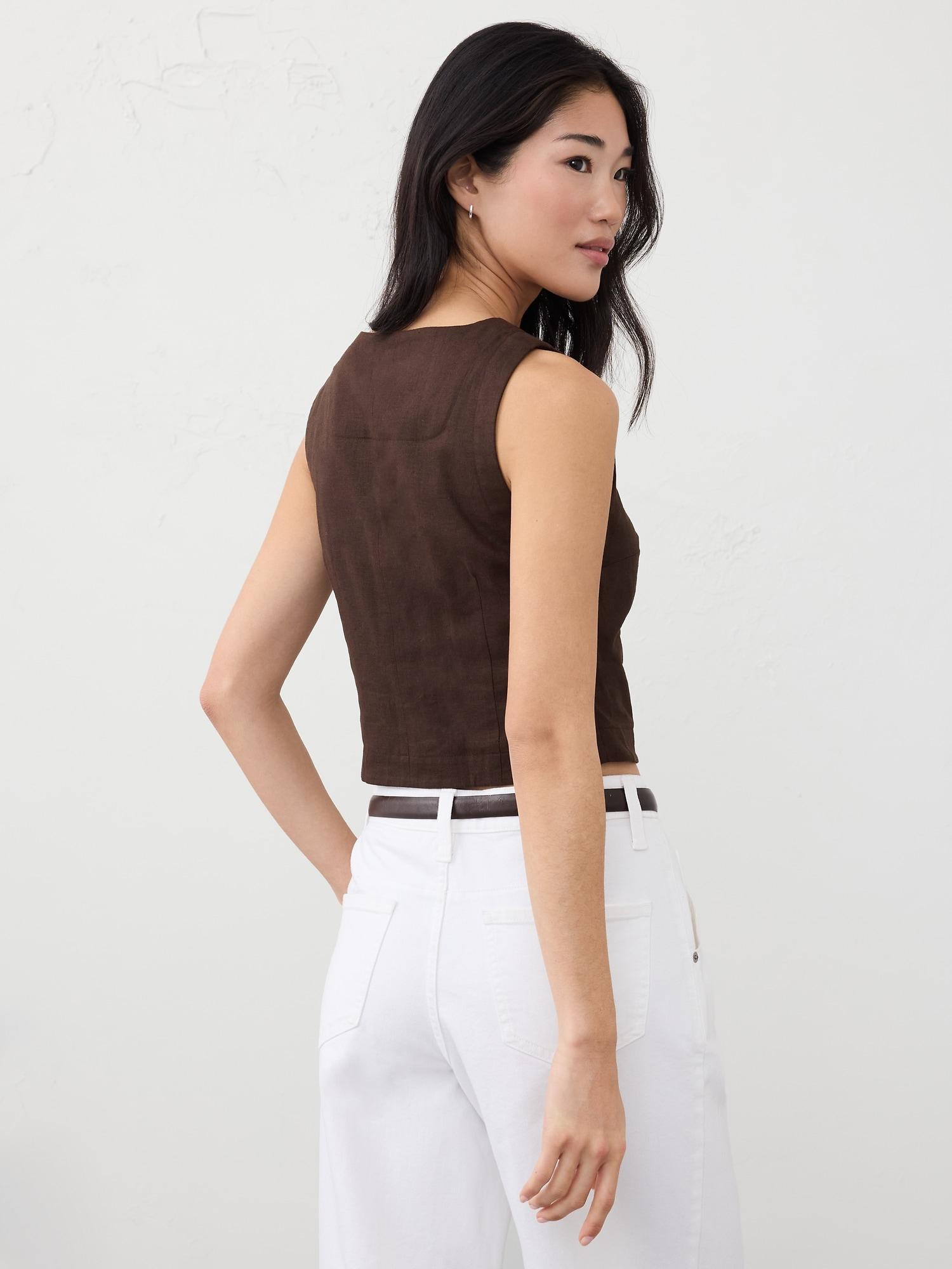 Linen-Blend Buttoned Top Product Image