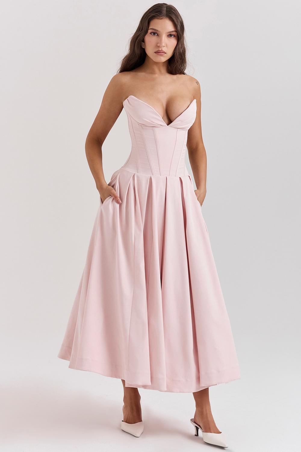 Lady  ballerina pink strapless midi dress Product Image