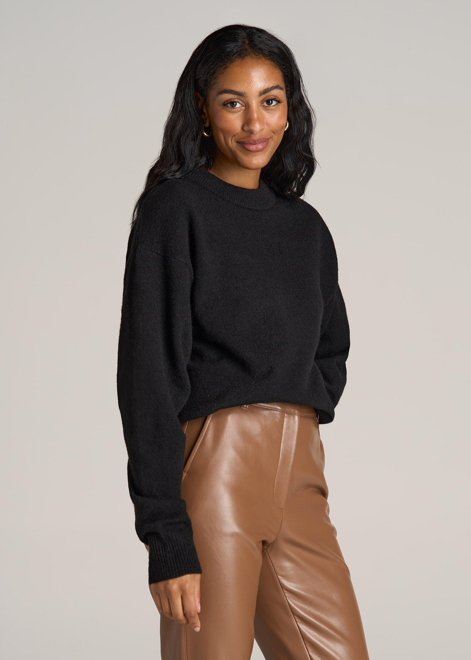 Relaxed Crewneck Wool Blend Sweater for Tall Women in Black Female Product Image