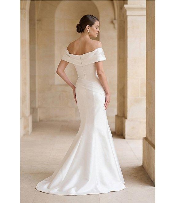 Terani Couture Pleated Off-the-Shoulder Short Sleeve Mermaid Gown Product Image