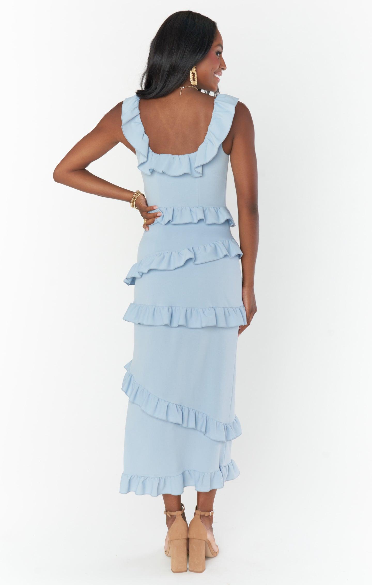 Greta Dress ~ Steel Blue Stretch Product Image